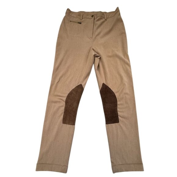 LAUREN Ralph Lauren Khaki Brown Leather Patch Equestrian Trousers Womens SZ 8 - Picture 2 of 8